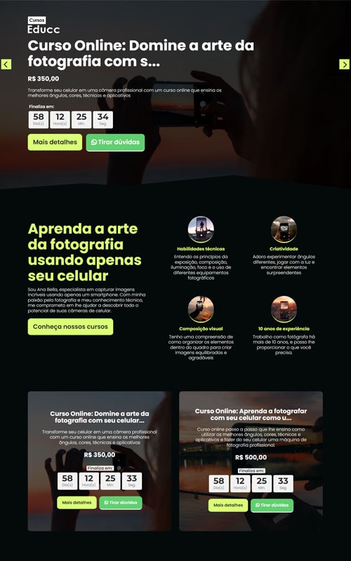 Site para curso e infoproduto